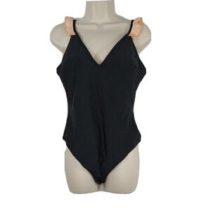 Cupshe One Piece Swimsuit Women Size M Black Coral Ruffle Open Back Padded